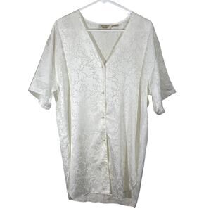 Vintage Victorias Secret Gold Label White Floral Satin Button Up NightShirt Robe